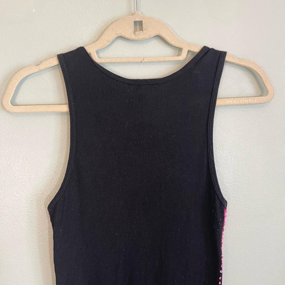 GLISH Womens Pink Black Sequins Embellished Cotton Rib Knit Tank Top Medium - Picture 4 of 7